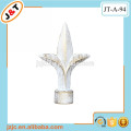 white curtain rod with decorative metal painting finials